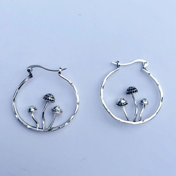 Silver mushroom hoop A14 - Picture 3 of 4